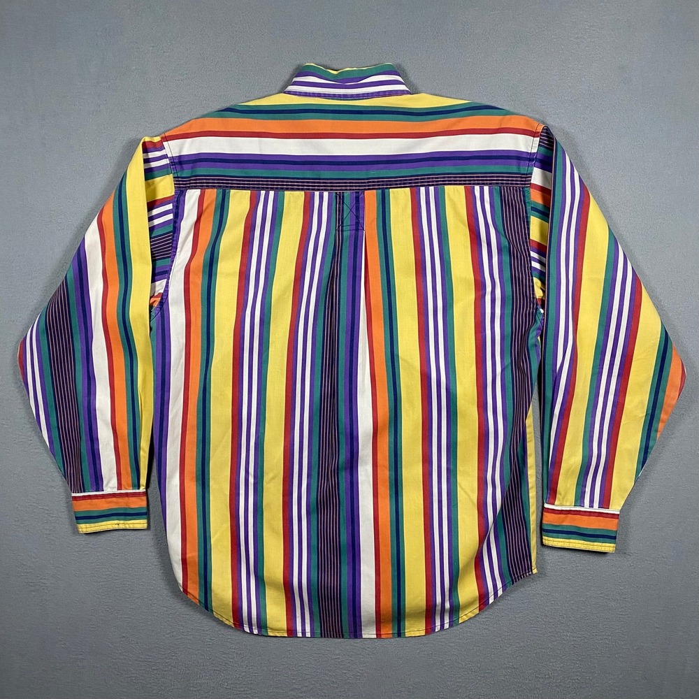 Vintage Brittania Mens Multicolor Striped Button Down Shirt Cotton Size S 90s - Picture 3 of 8
